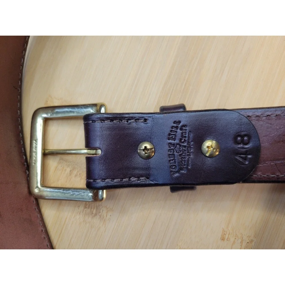 Forest Hill Brown Leather Belt Mens Size 48 Made in USA Brass Buckle‎ Handcraft
